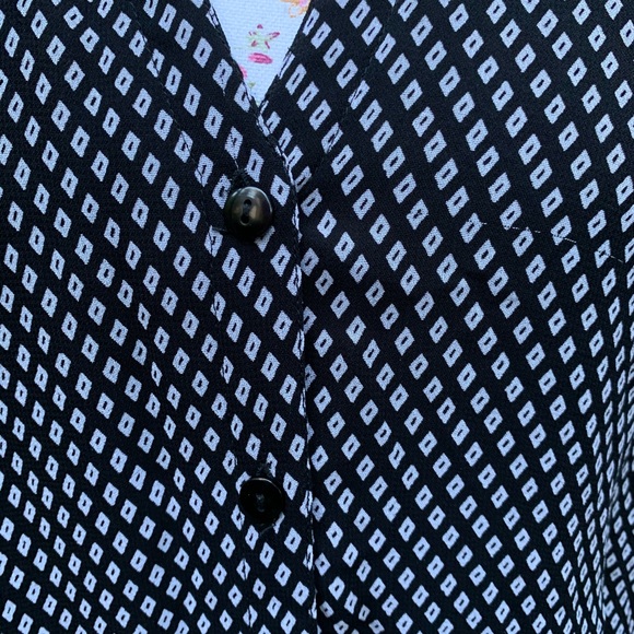 Style Co 3/4 ruffle sleeve button-up Shirt Sz 14P black white check business top - Picture 7 of 16